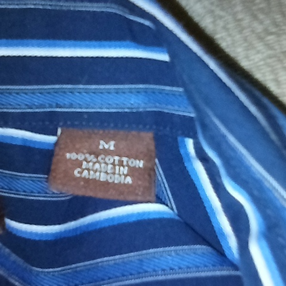 Perry Ellis Medium Men's Long Sleeve Button Up Dress Shirt Blue/White Stripes - Picture 3 of 8